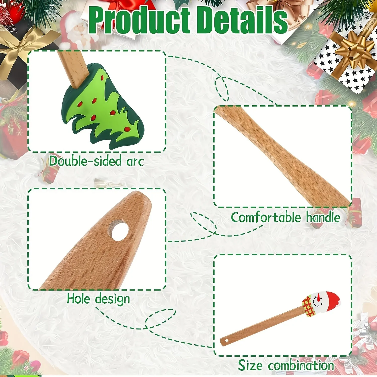 1pc/4pcs, Christmas Silicone Spatula Xmas Cake Spatula With Wooden Handle Snowmen Pancake Spatula Cute Pan Scraper Xmas Dish Scraper Cooking Spatulas For Kitchen Mixing Cooking Baking (Cute Style)