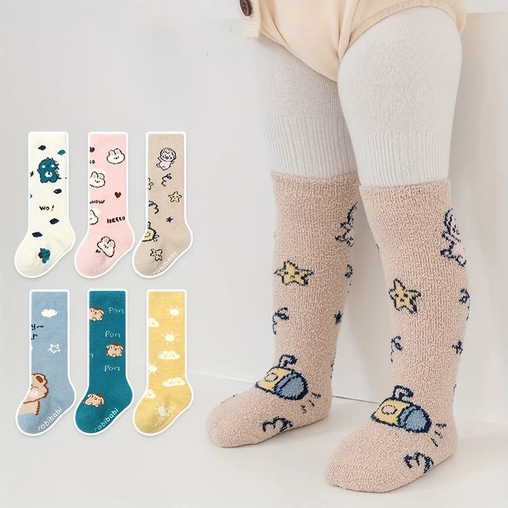 2 Pairs Super Thick Winter High Crew Baby Sleeping Socks Infant And Toddler Warm Point Glue Floor Socks Coral Velvet Tube Socks