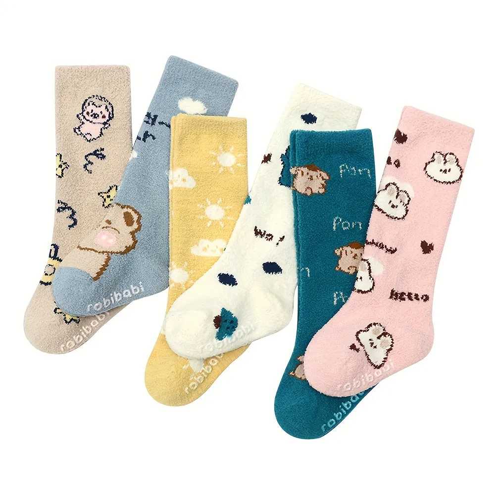 2 Pairs Super Thick Winter High Crew Baby Sleeping Socks Infant And Toddler Warm Point Glue Floor Socks Coral Velvet Tube Socks