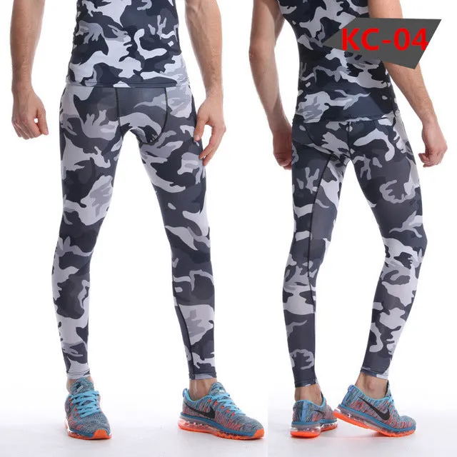 2016 Men Compression Pants Tights Casual  Bodybuilding Mans Trousers Brand Camouflage Army Green Skinny Leggings