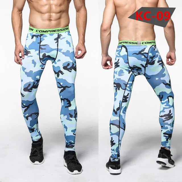 2016 Men Compression Pants Tights Casual  Bodybuilding Mans Trousers Brand Camouflage Army Green Skinny Leggings