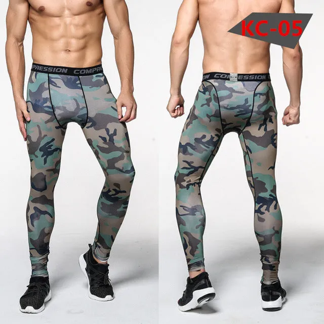 2016 Men Compression Pants Tights Casual  Bodybuilding Mans Trousers Brand Camouflage Army Green Skinny Leggings