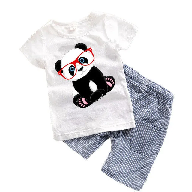 2PCS Suit Baby Boy Clothes Children Summer Toddler Boys Clothing set Cartoon 2017 New Kids Fashion Cotton Cute Animal Sets T20