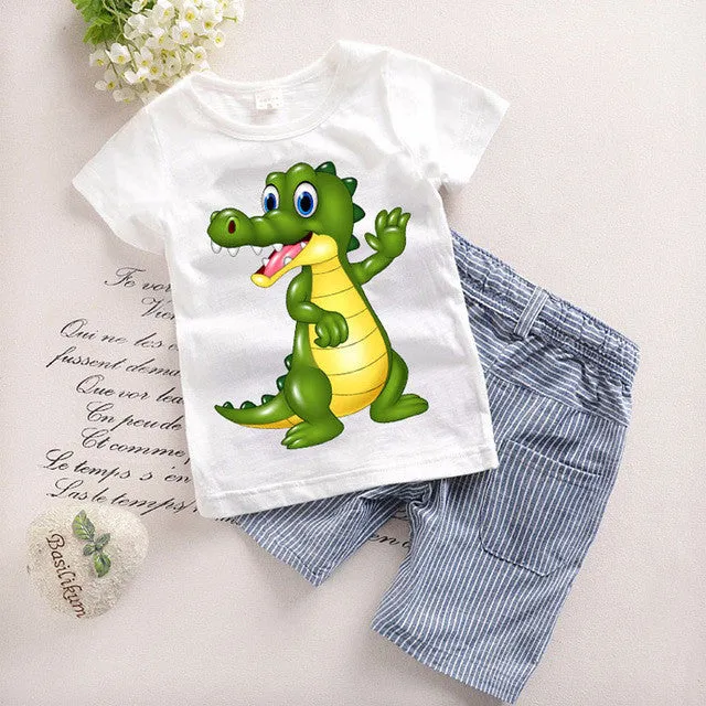 2PCS Suit Baby Boy Clothes Children Summer Toddler Boys Clothing set Cartoon 2017 New Kids Fashion Cotton Cute Animal Sets T20