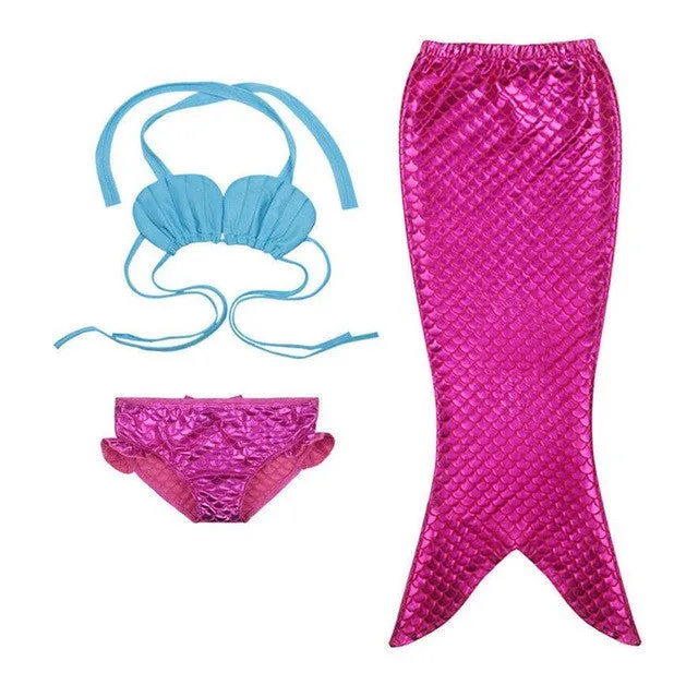 3PCS Girl Kids Mermaid Tail Swimmable Bikini Set Bathing Suit Fancy Cosplay Costume 3-9Y