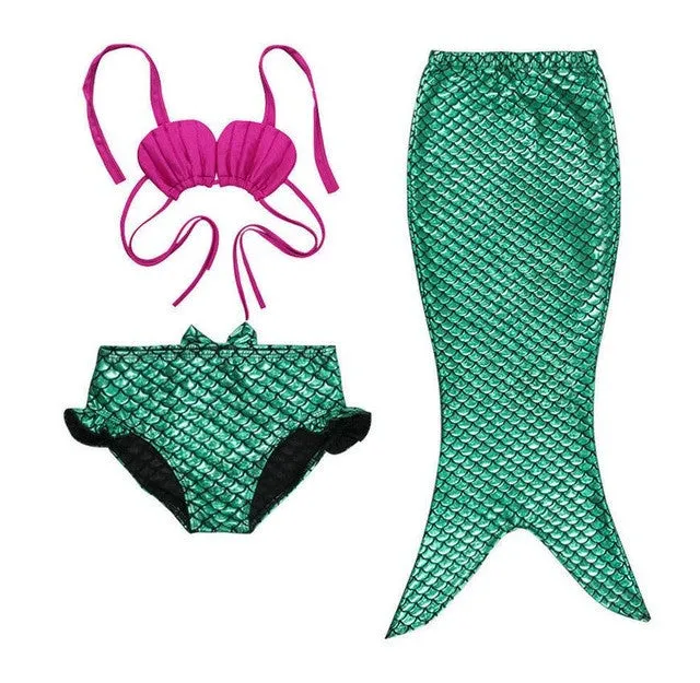 3PCS Girl Kids Mermaid Tail Swimmable Bikini Set Bathing Suit Fancy Cosplay Costume 3-9Y