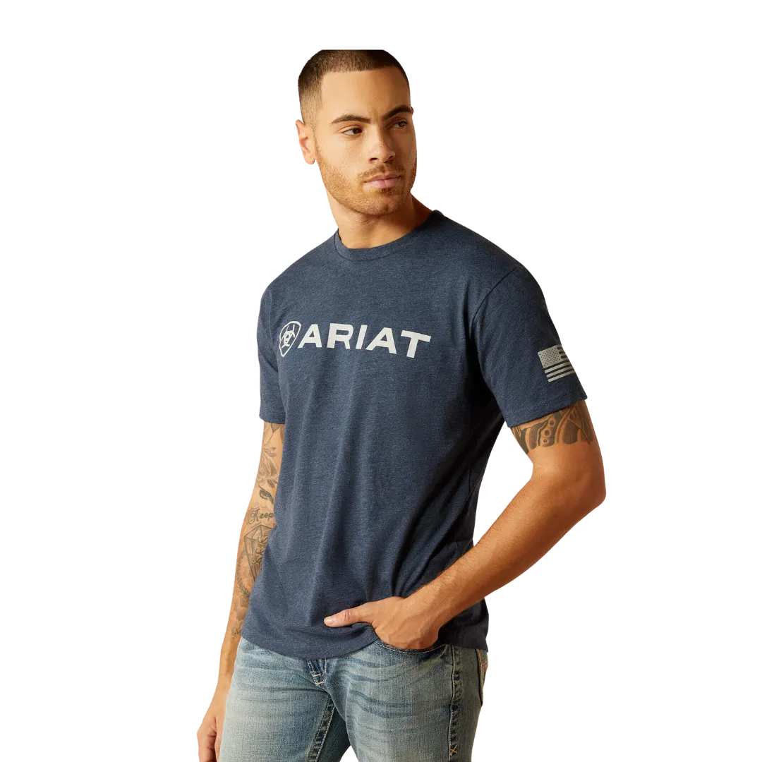 Ariat Men's Shield Flag Navy Heather T Shirt