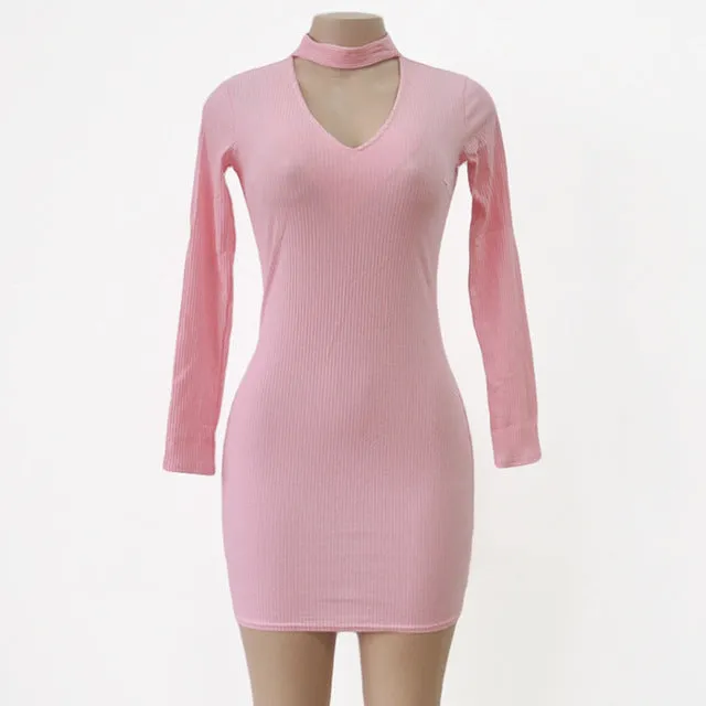 Autumn Winter Women Knitting Dress 2017 Long Sleeve Sexy Short Pencil  Knitted Dress Slim Bodycon Party Vestidos Sweater Dresses