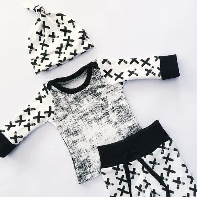 Baby Boys Clothing 3pcs Outfits Set Newborn Toddler Infant Kids Baby Boy Clothes T-shirt Tops Pants Hat