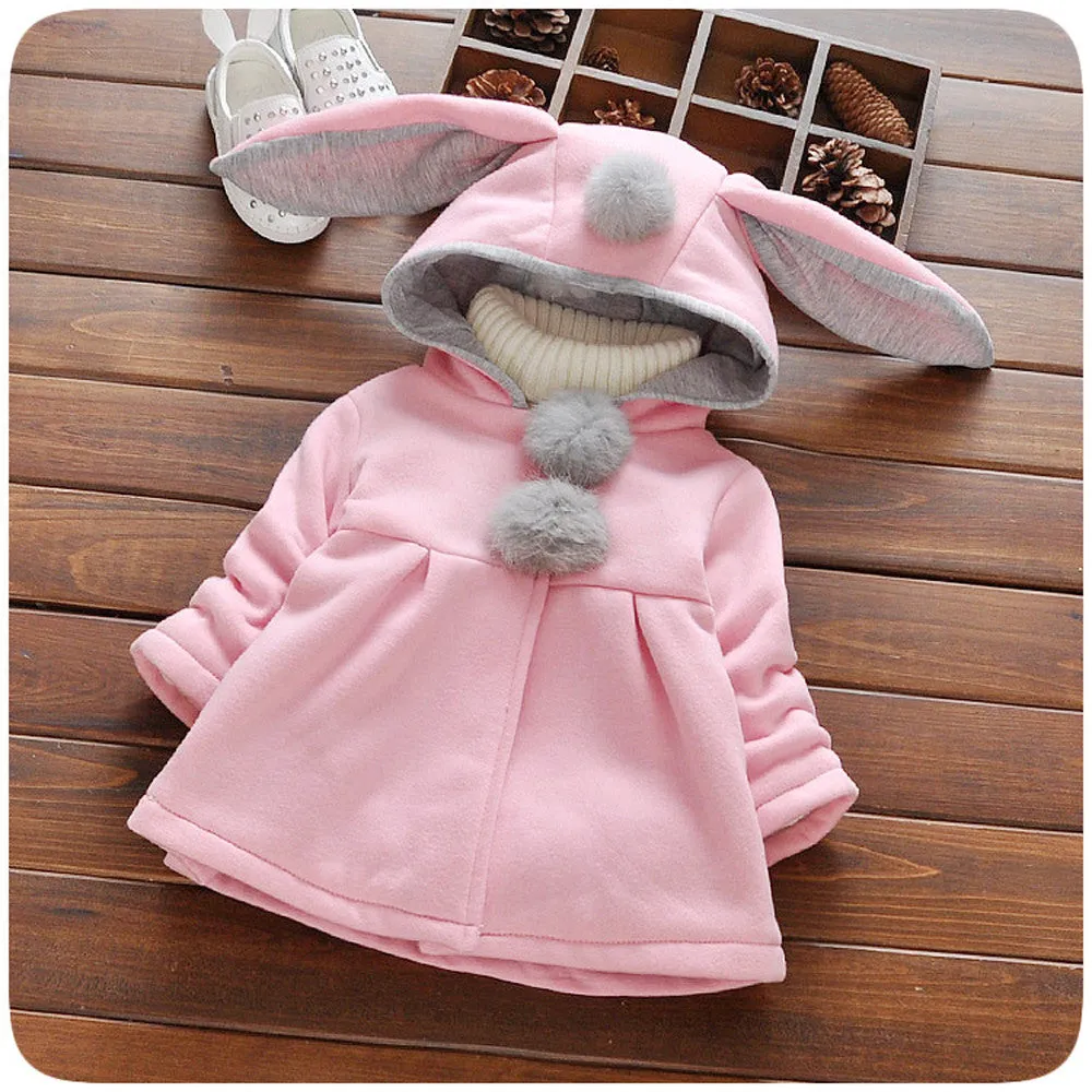 Baby Girl Winter Clothes Baby Coat Hooded Jacket Cartoon Rabbit Ears Long Sleeve Girls Jacket Autumn Girls Clothing 2016 New