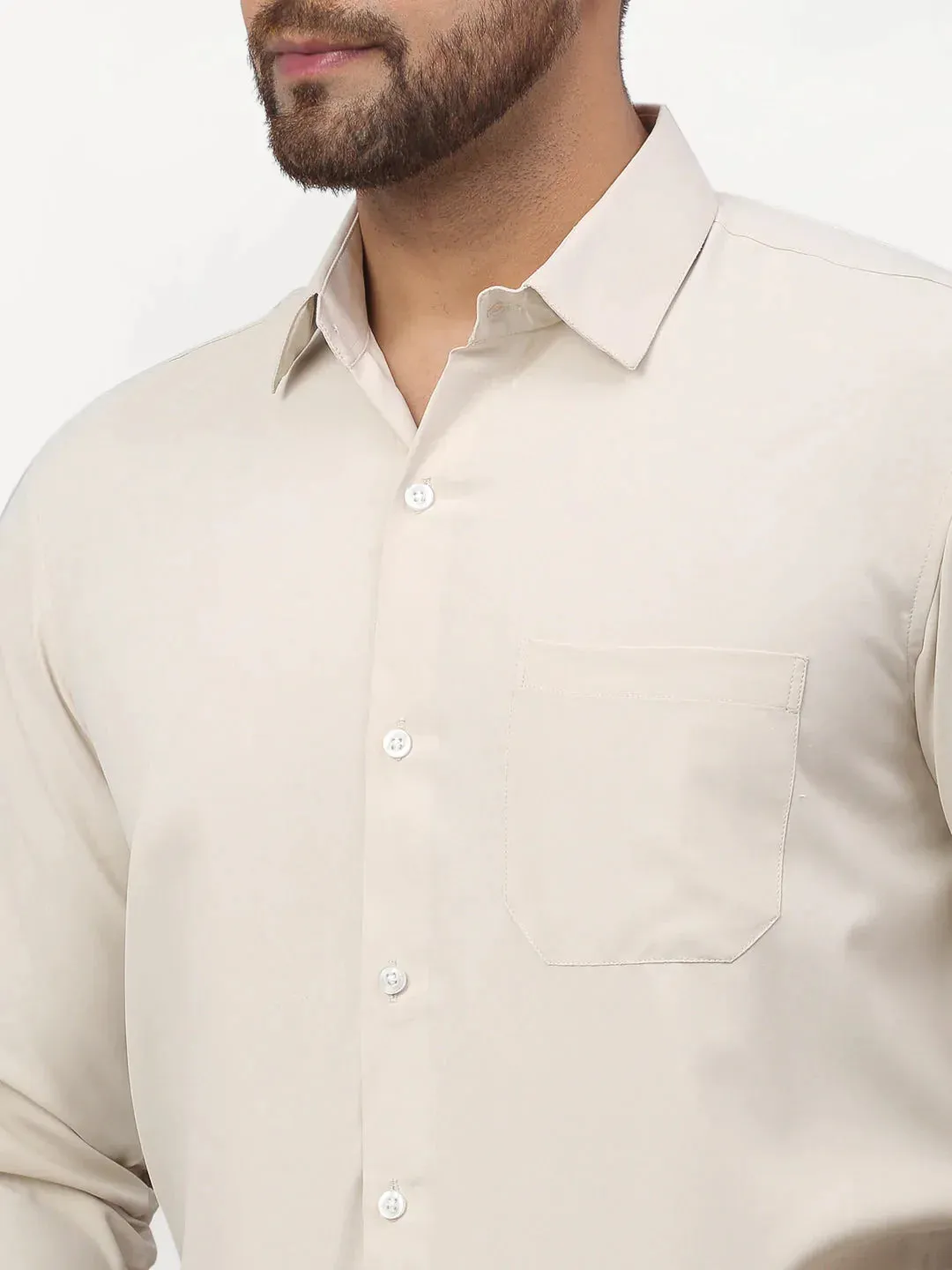 Beige Men'S Solid Formal Shirts