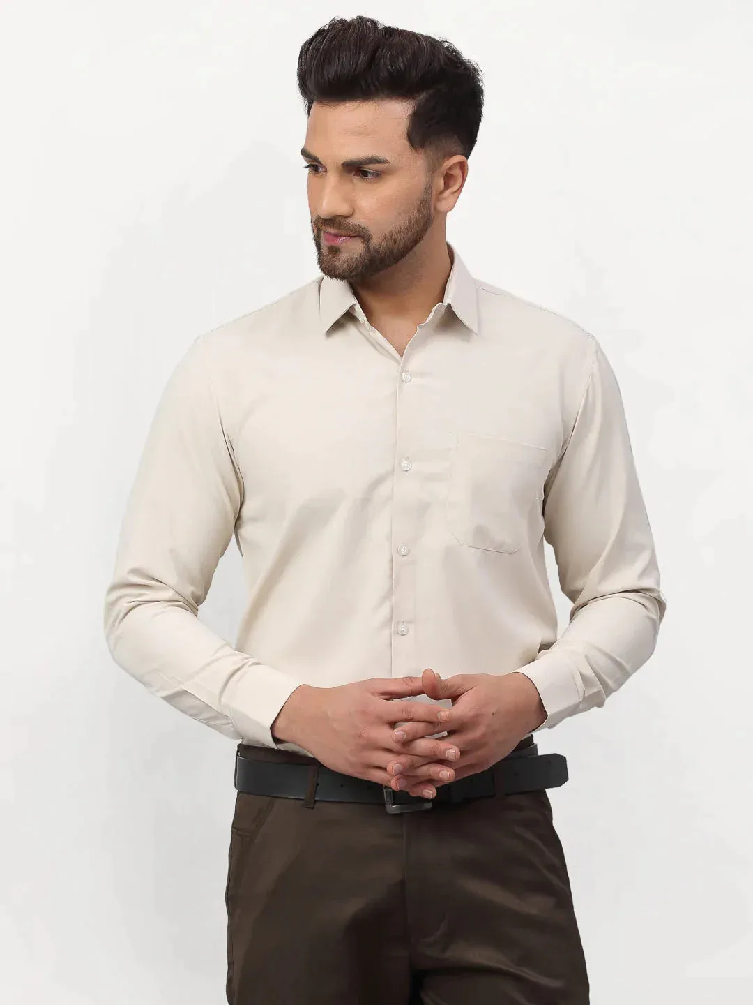 Beige Men'S Solid Formal Shirts