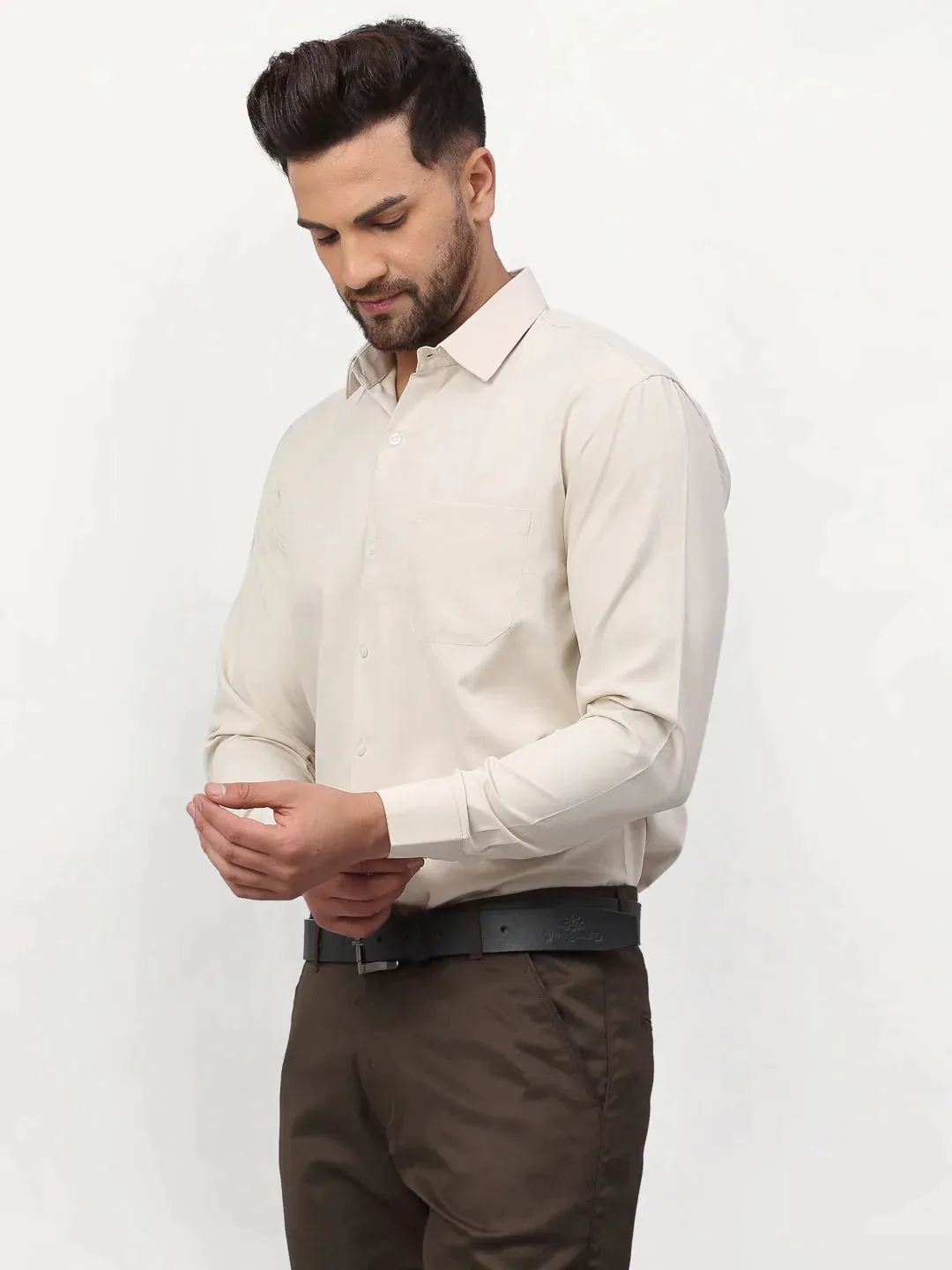 Beige Men'S Solid Formal Shirts