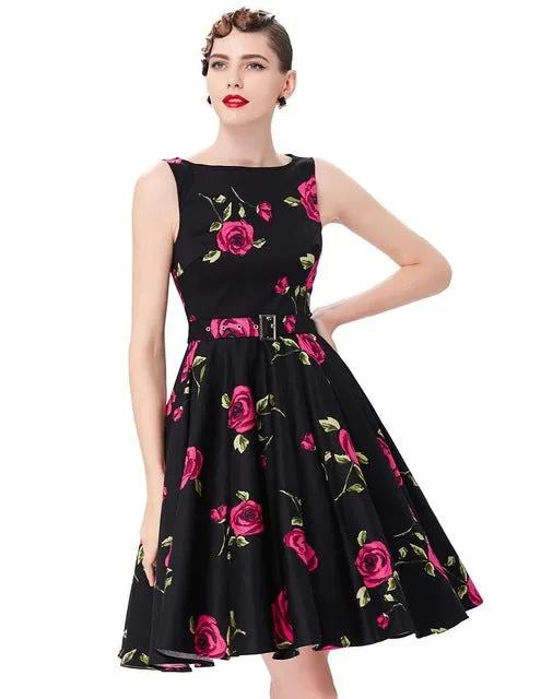 Belle Poque Print Floral 50s Vintage Dresses Audrey Hepburn 2017 Women Summer Retro Dress vestidos robe Womens Casual Clothing