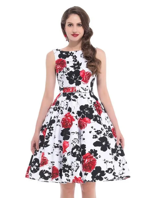 Belle Poque Print Floral 50s Vintage Dresses Audrey Hepburn 2017 Women Summer Retro Dress vestidos robe Womens Casual Clothing