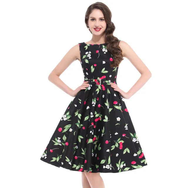 Belle Poque Print Floral 50s Vintage Dresses Audrey Hepburn 2017 Women Summer Retro Dress vestidos robe Womens Casual Clothing