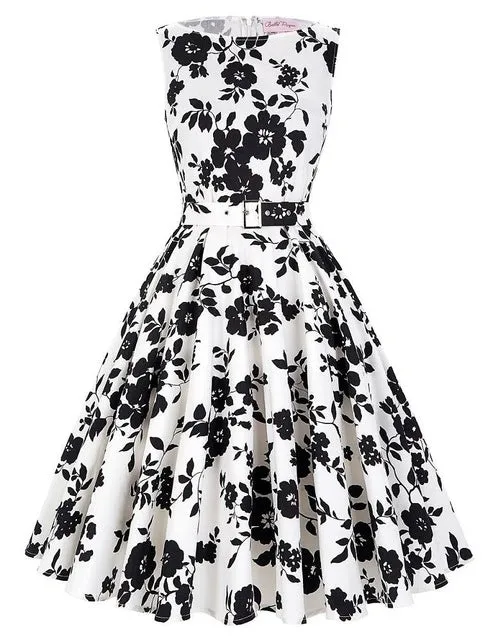 Belle Poque Print Floral 50s Vintage Dresses Audrey Hepburn 2017 Women Summer Retro Dress vestidos robe Womens Casual Clothing