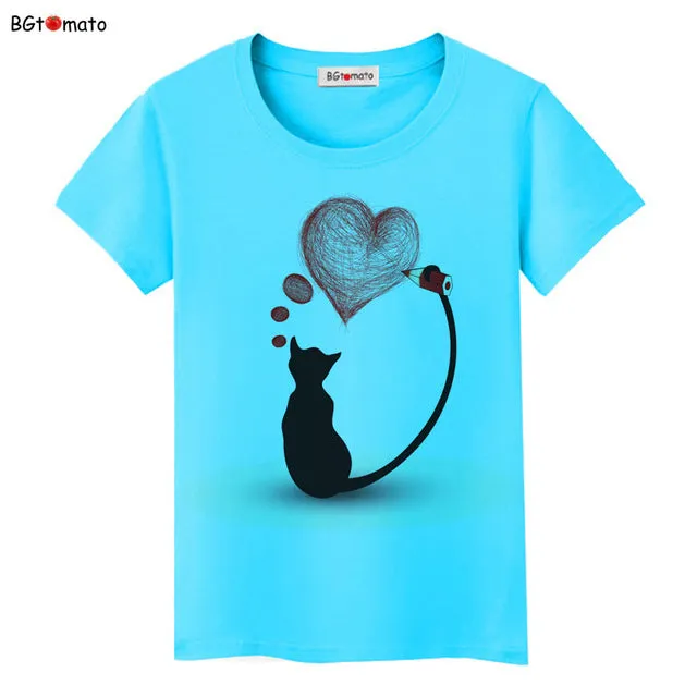 BGtomato super cool elegant cat T-shirts for women originality design fashion 3D shirts Brand good quality soft casual shirts