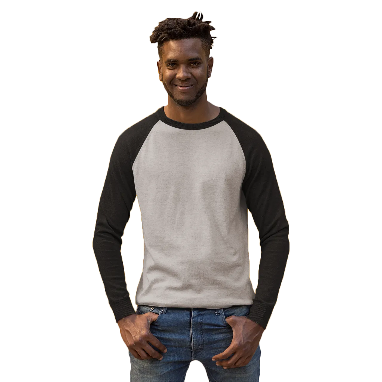 Black And Charcoal Raglan Sleeve T shirt - For Men