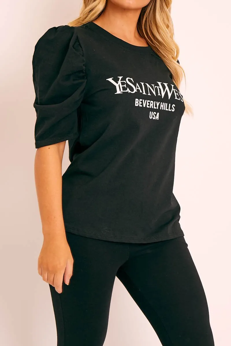 Black Beverly Hills T-shirt and Leggings Loungewear Co-ord - Lassie