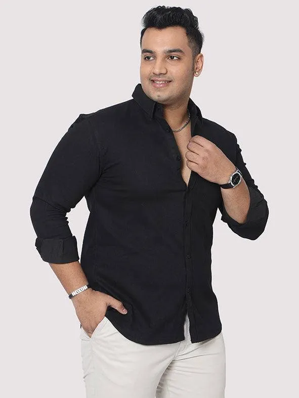 Black Denim Single Pocket Full Sleeve Shirt Men's Plus Size