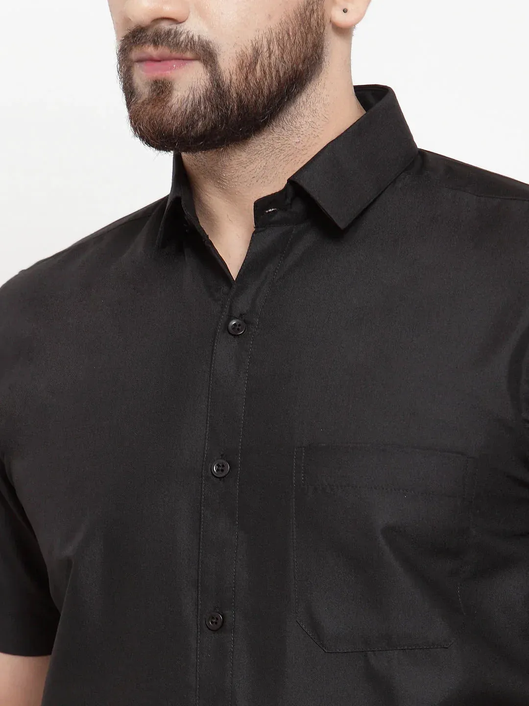 Black Men'S Cotton Half Sleeves Solid Formal Shirts