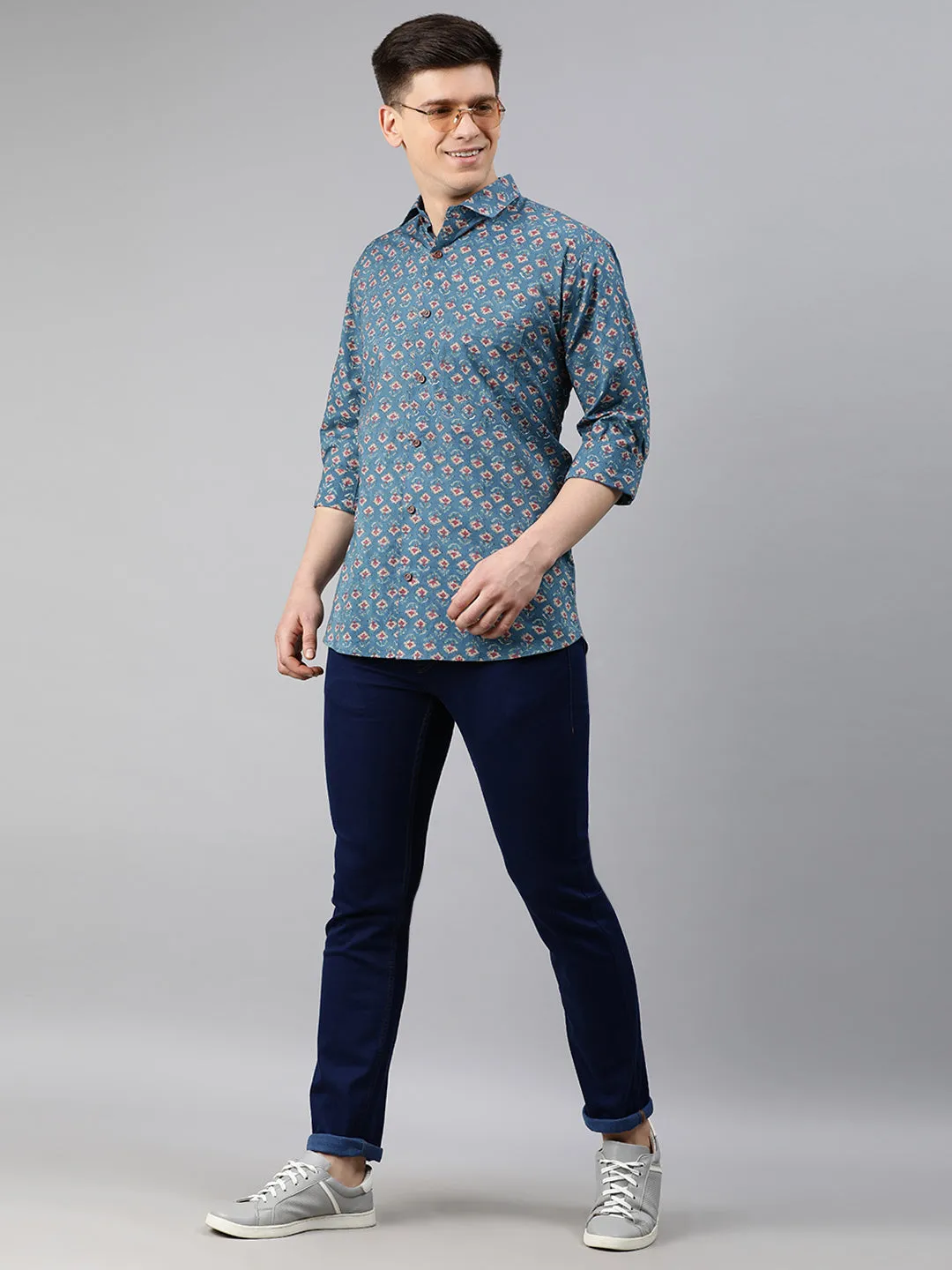 Blue Cotton Full Sleeves Shirts For Men-Mmf0233