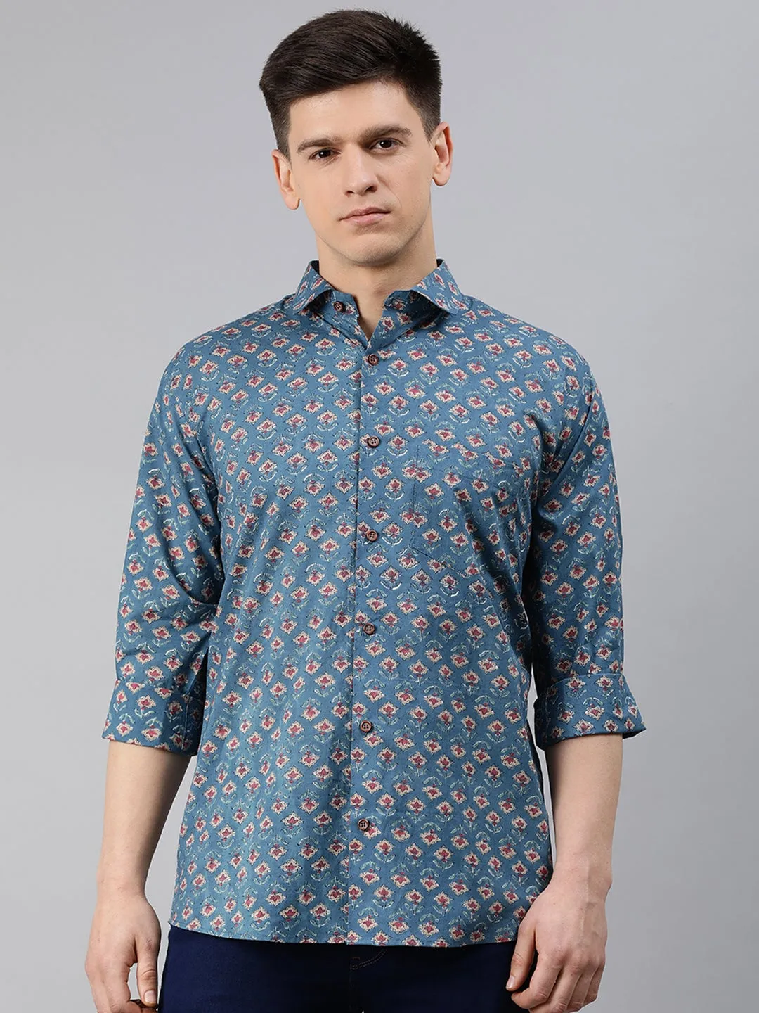 Blue Cotton Full Sleeves Shirts For Men-Mmf0233