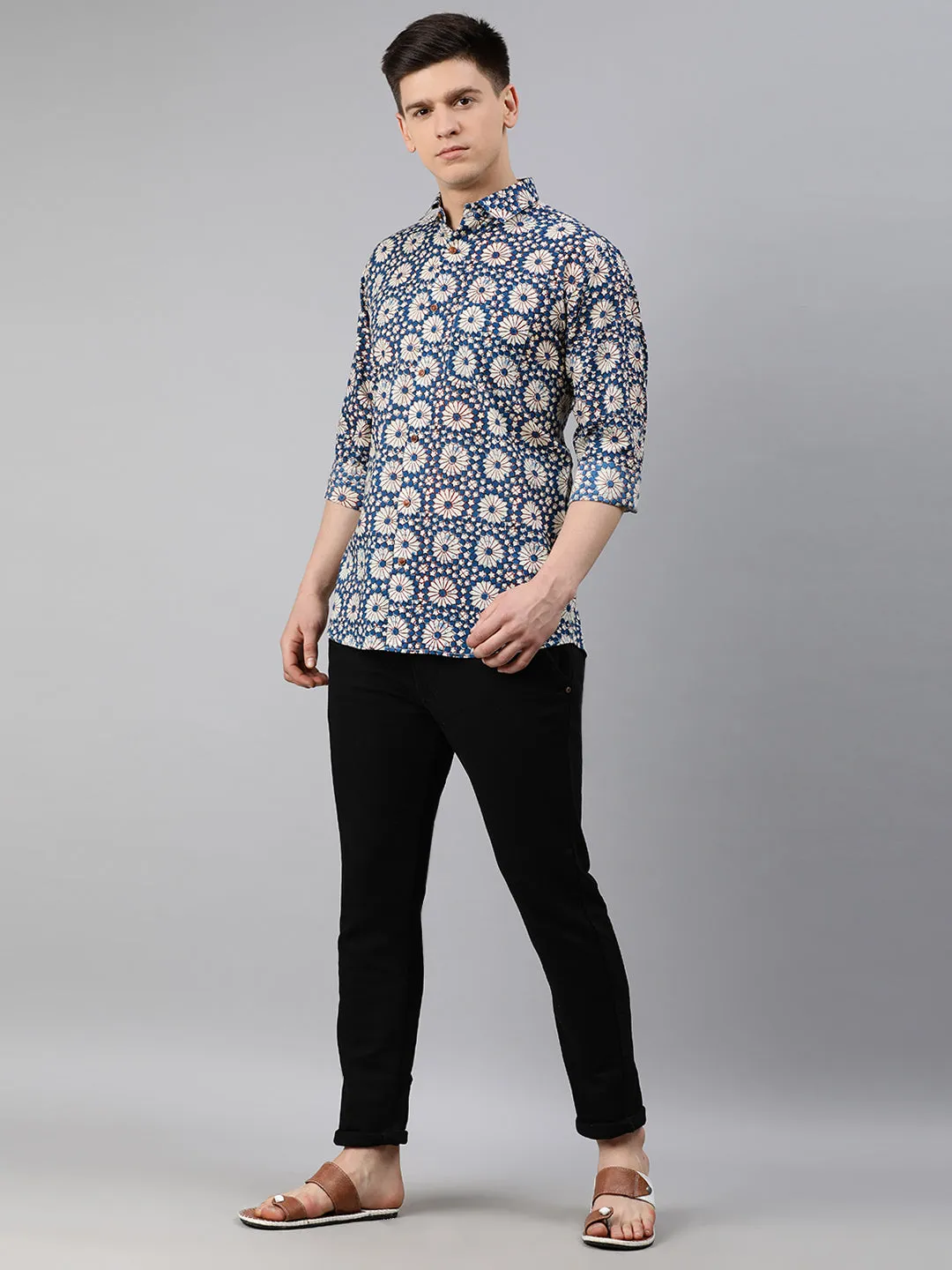 Blue Cotton Full Sleeves Shirts For Men-Mmf024