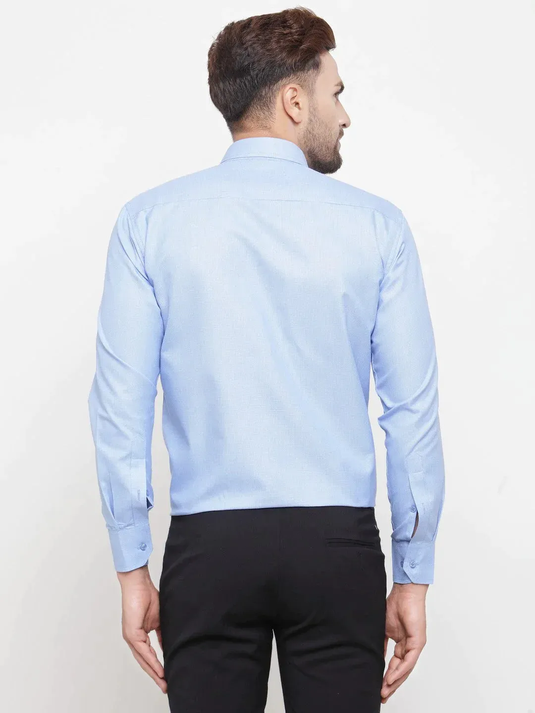 Blue Men'S Cotton Geometric Formal Shirts