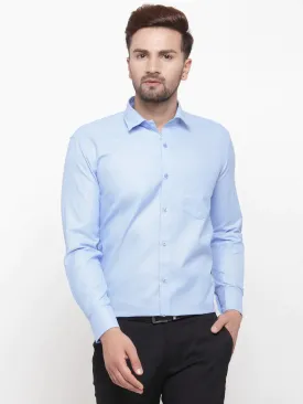 Blue Men'S Cotton Geometric Formal Shirts