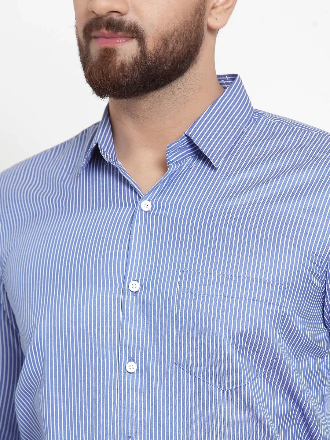 Blue Men'S Cotton Stiped Formal Shirts