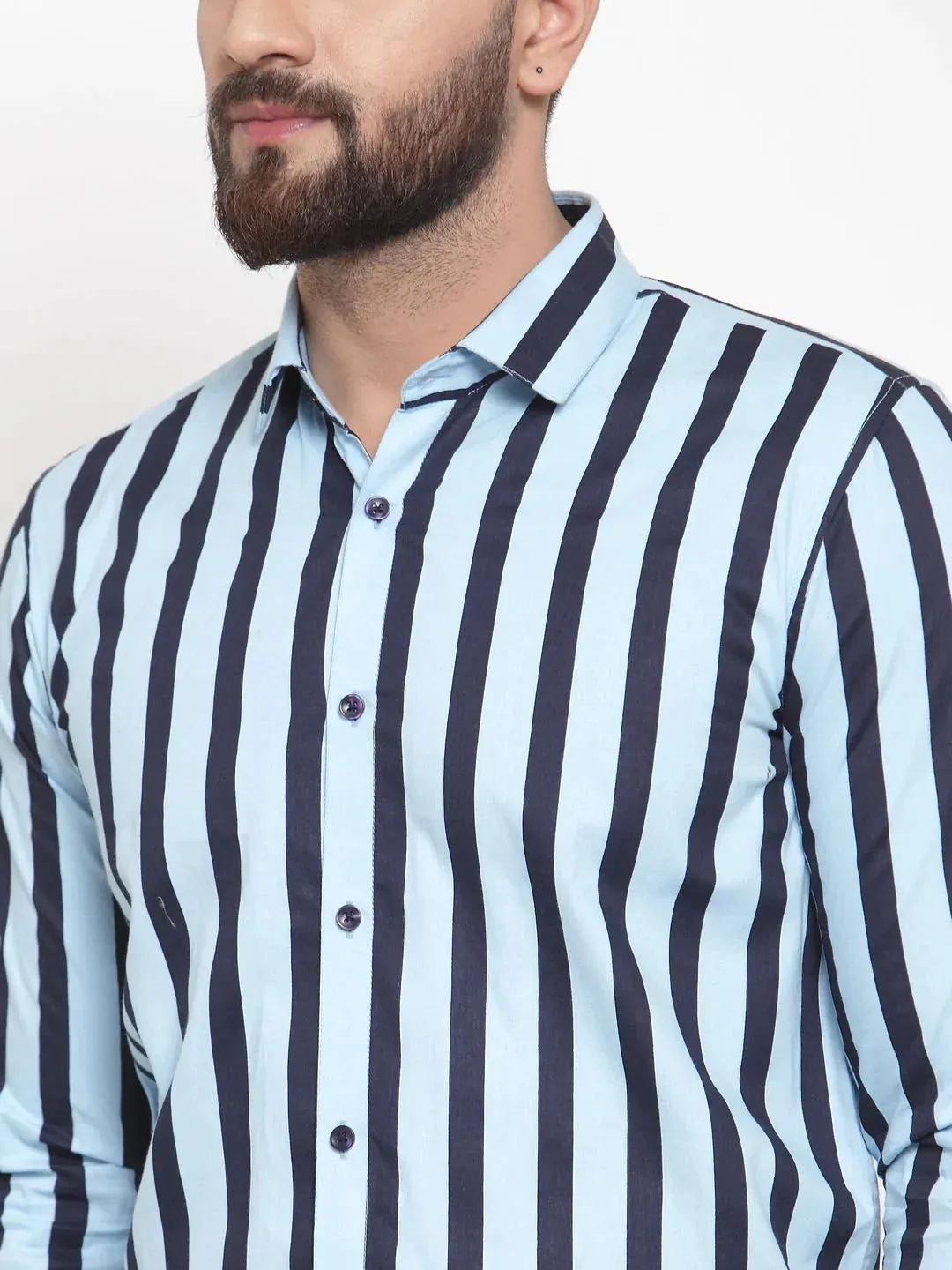 Blue Men'S Cotton Striped Formal Shirts