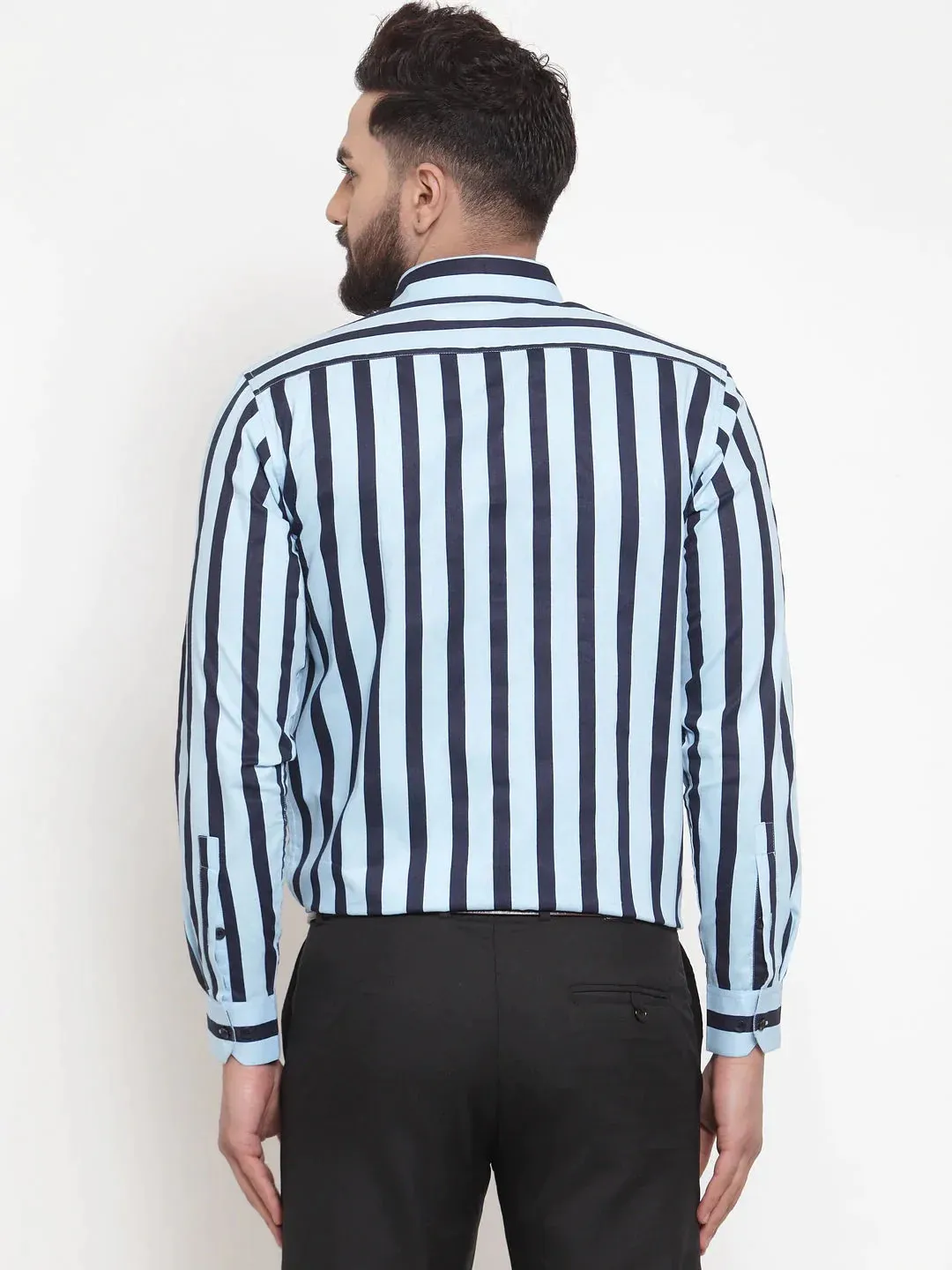 Blue Men'S Cotton Striped Formal Shirts