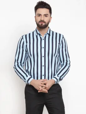 Blue Men'S Cotton Striped Formal Shirts