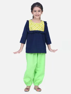 Cotton Full Sleeve Top with Harem pant Indo Western Clothing Sets - Blue