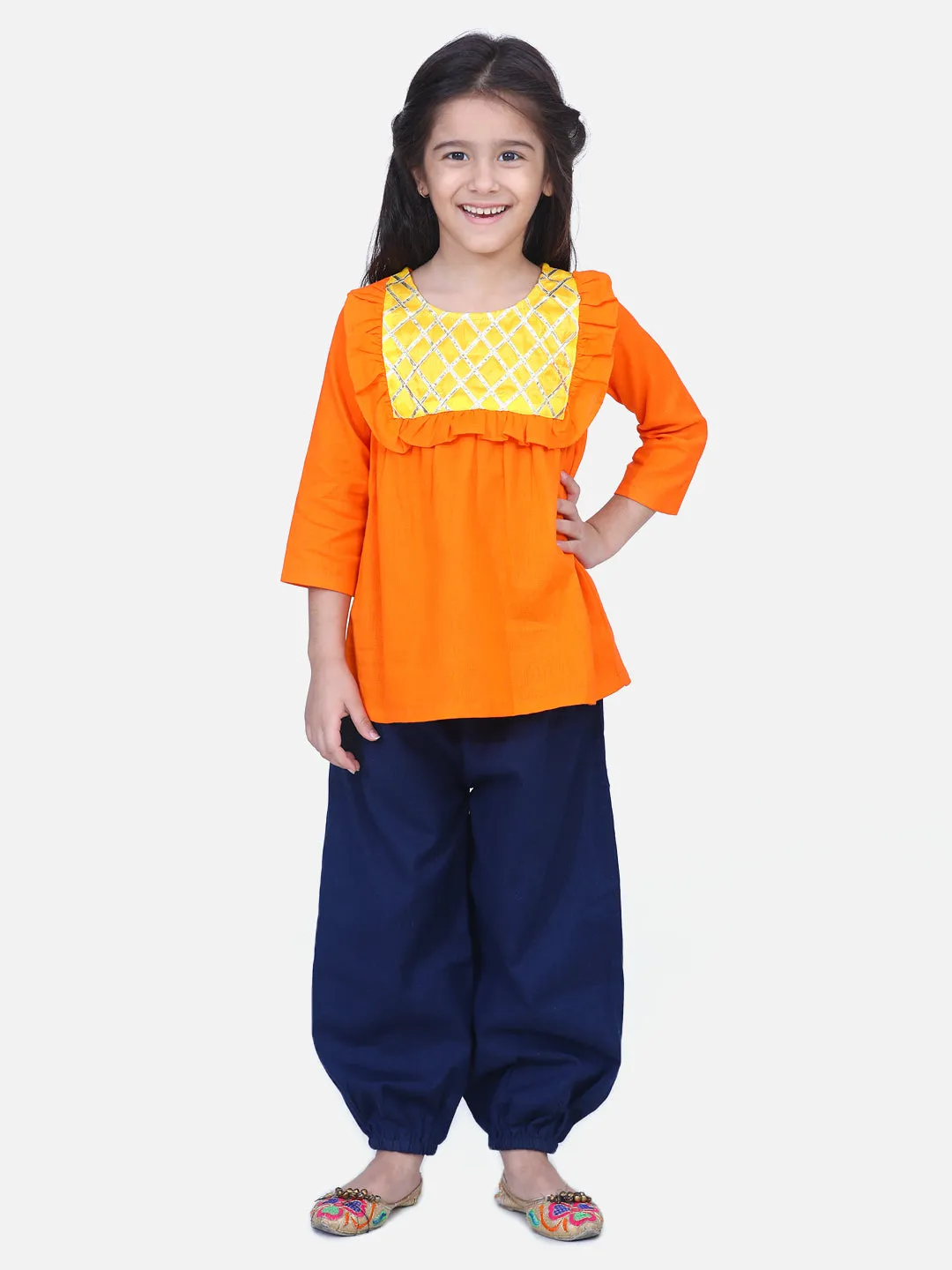 Cotton Full Sleeve Top with Harem pant Indo Western Clothing Sets -Orange