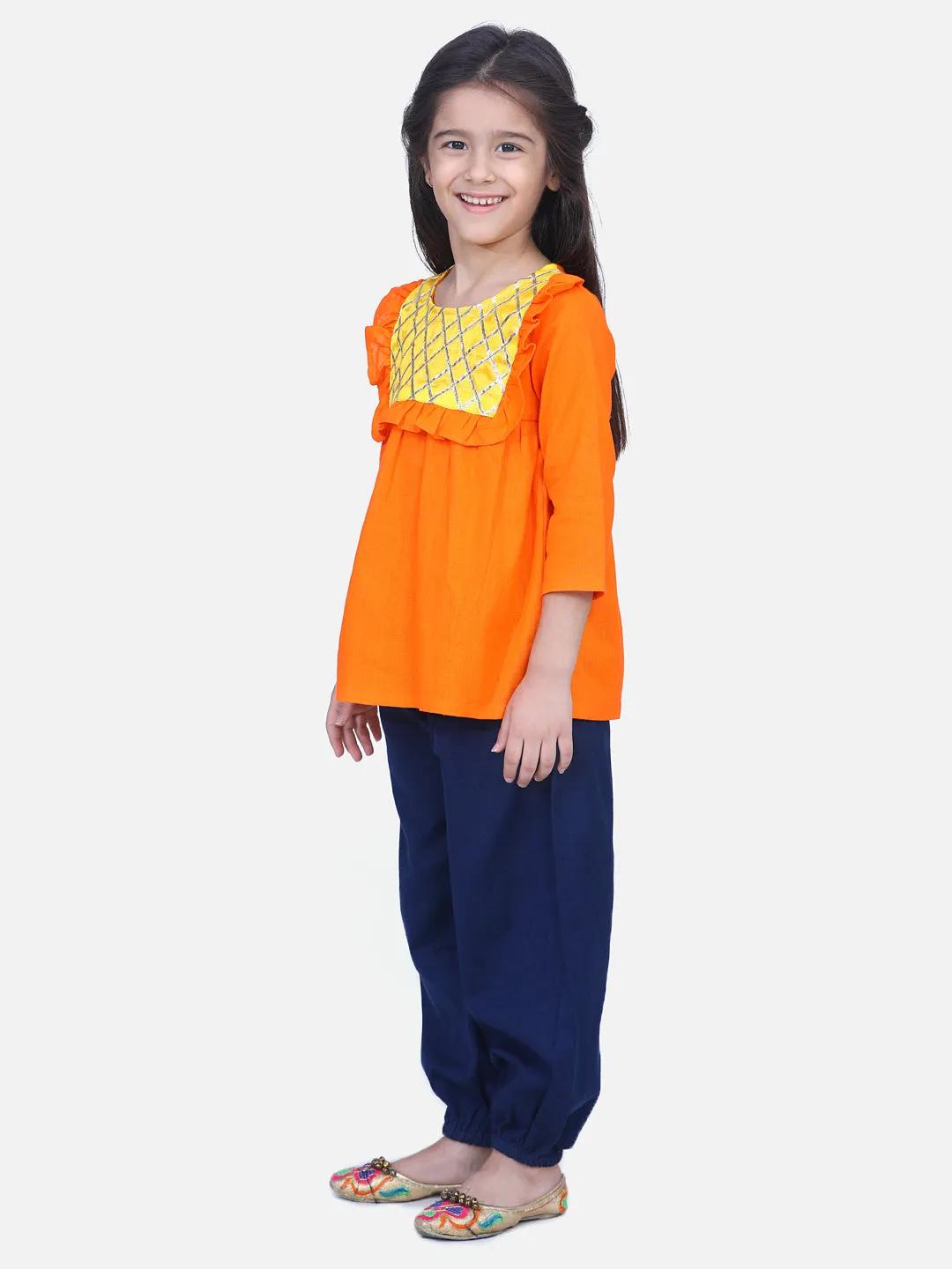 Cotton Full Sleeve Top with Harem pant Indo Western Clothing Sets -Orange