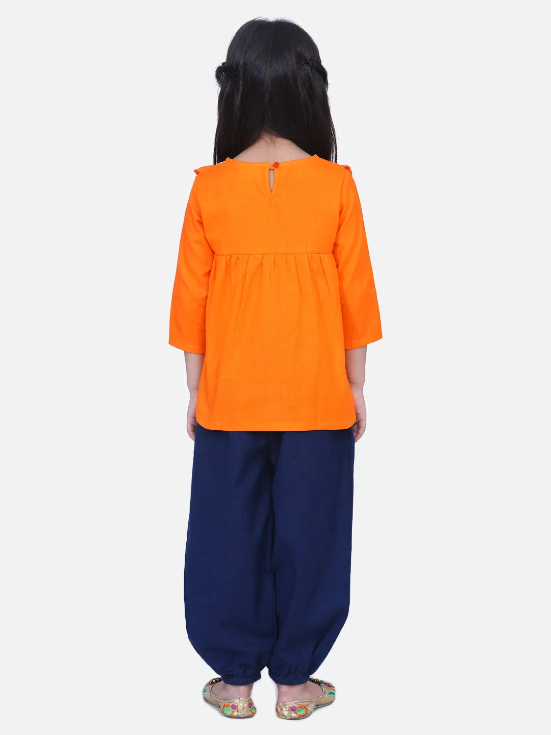 Cotton Full Sleeve Top with Harem pant Indo Western Clothing Sets -Orange