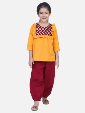 Cotton Full Sleeve Top with Harem pant Indo Western Clothing Sets -Yellow