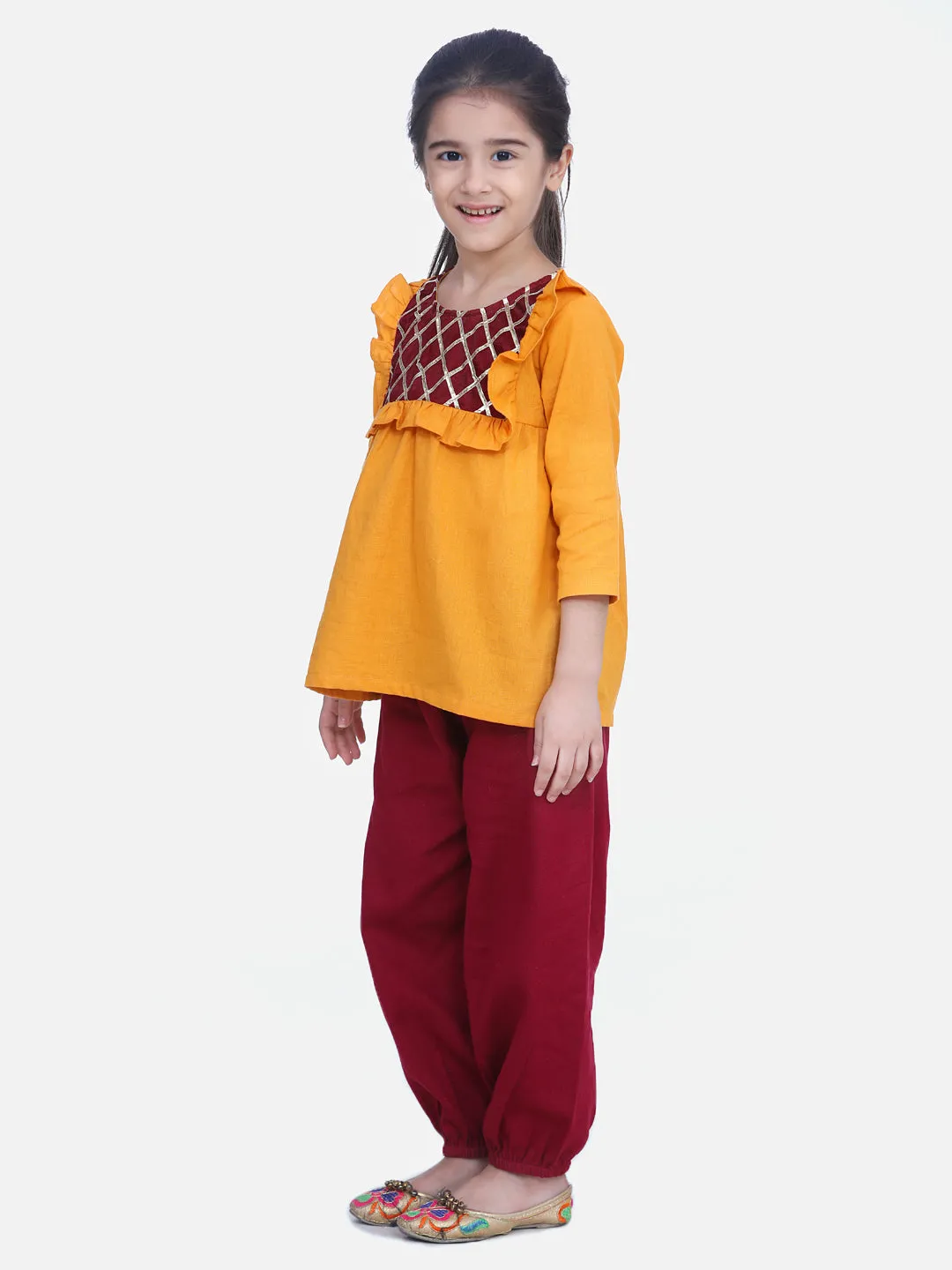 Cotton Full Sleeve Top with Harem pant Indo Western Clothing Sets -Yellow