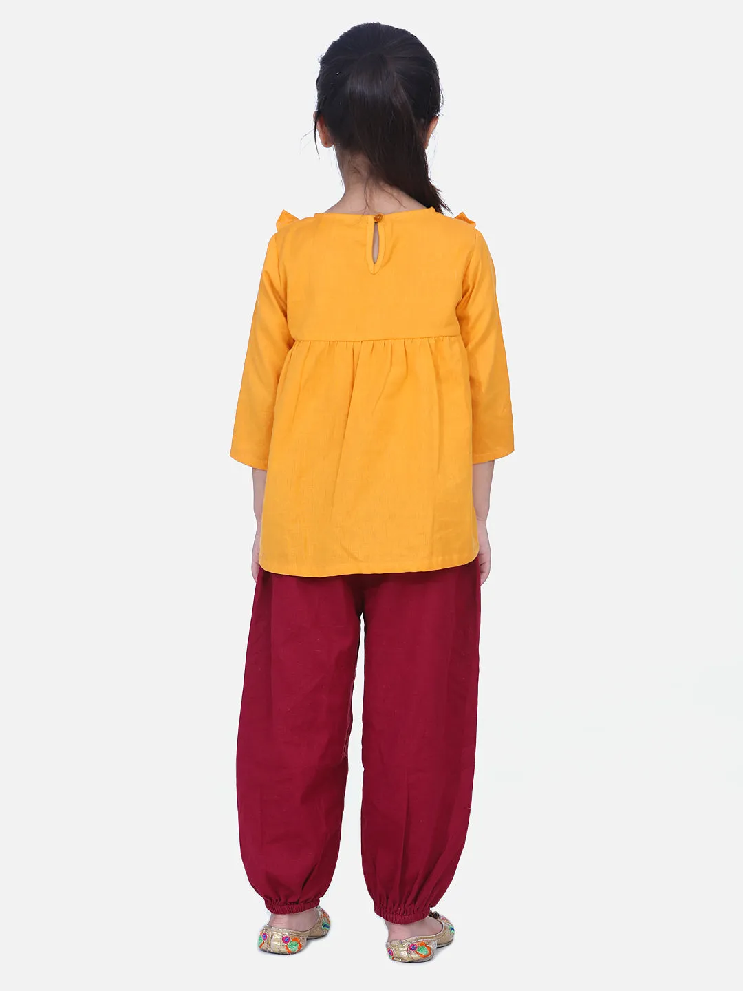 Cotton Full Sleeve Top with Harem pant Indo Western Clothing Sets -Yellow