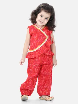 Cotton Top With Harem For Girls- Red