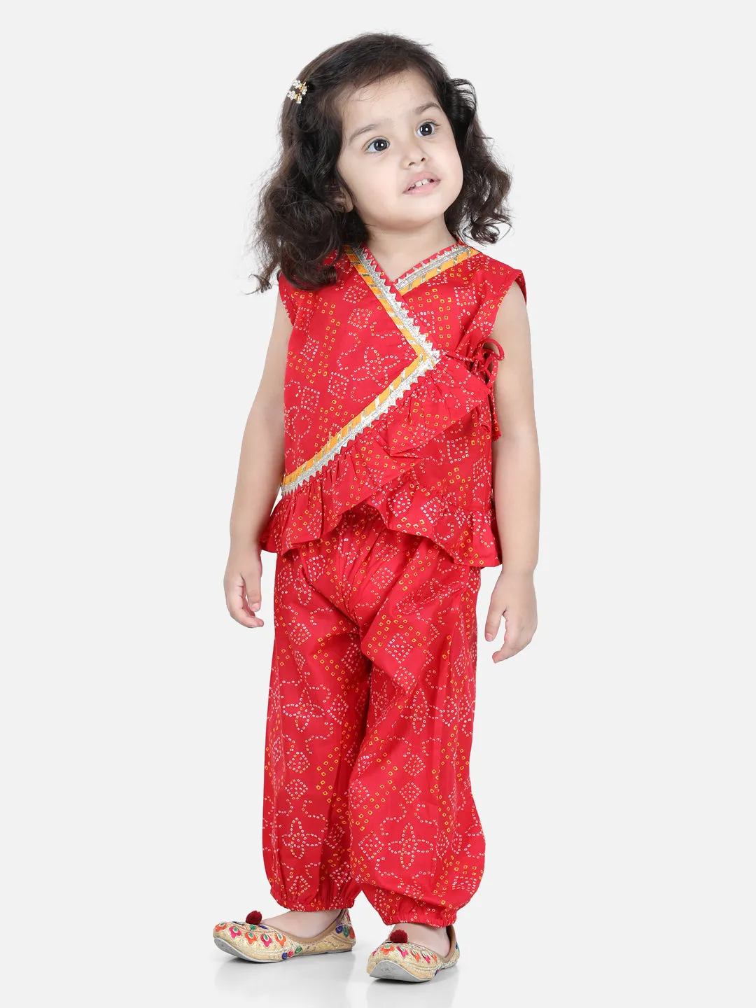 Cotton Top With Harem For Girls- Red