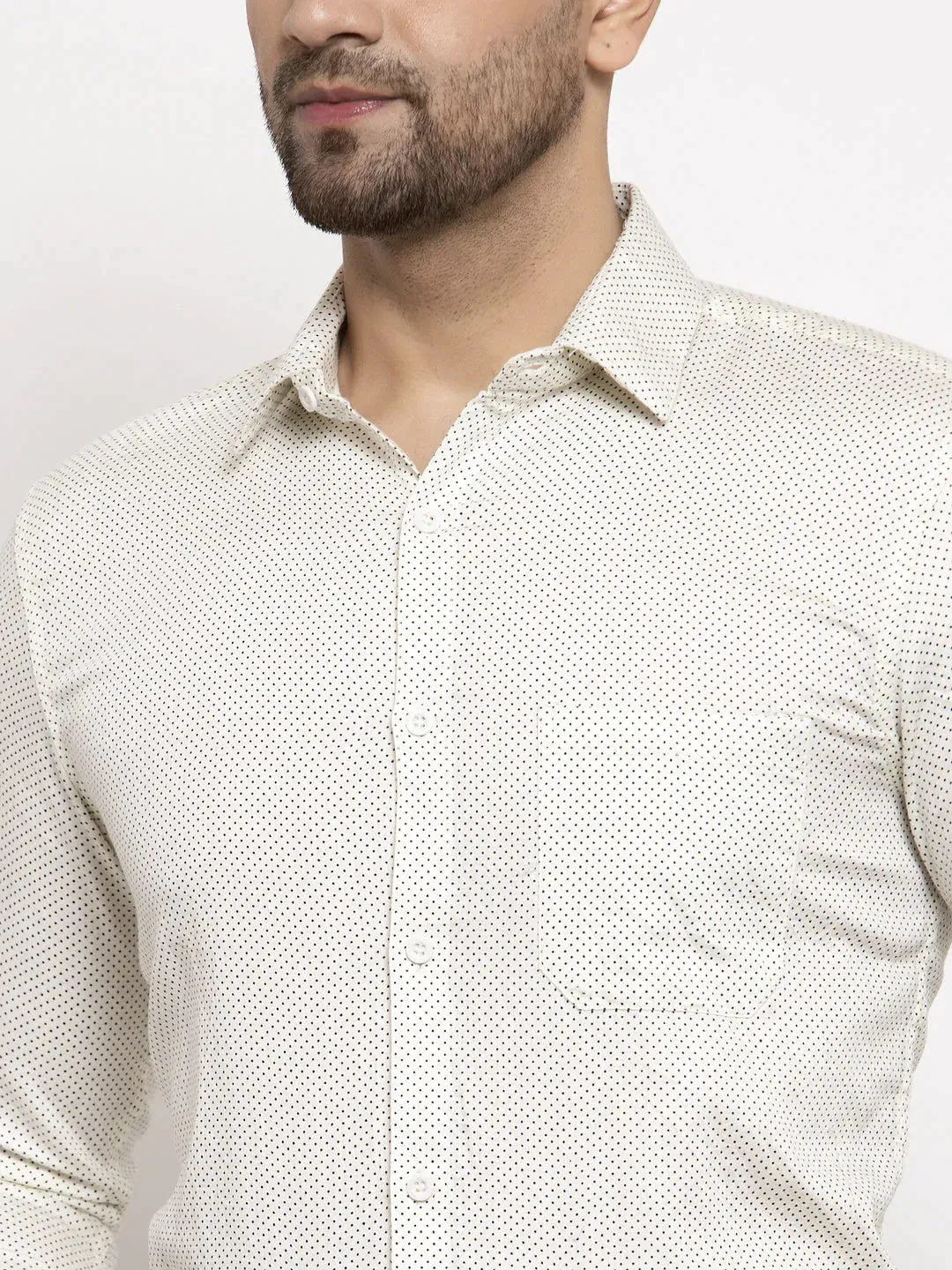 Cream Men'S Cotton Polka Dots Formal Shirts