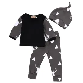 Cute Infant Baby Girl Boy Clothes Deer Tops T-shirt Pants Leggings Hat 3pcs Outfits Kids Clothing Set 0-24M