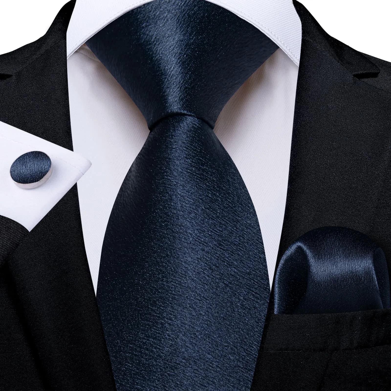 DiBanGu Silk Tie Shining Denim Blue Solid Mens Tuxedo Work Dresses Tie Handkerchief Cufflinks Set