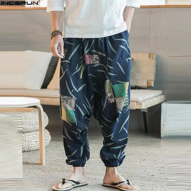 Elastic Waist Loose Hip-hop Cross-Pants Wide Leg Linen Harem Pants