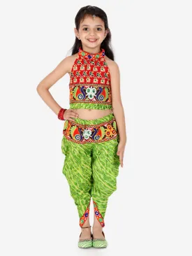 Ethnic Festive Wear Girls Halter Neck Printed Cotton Choli With Dhoti Indo Western Clothing Sets-Maroon