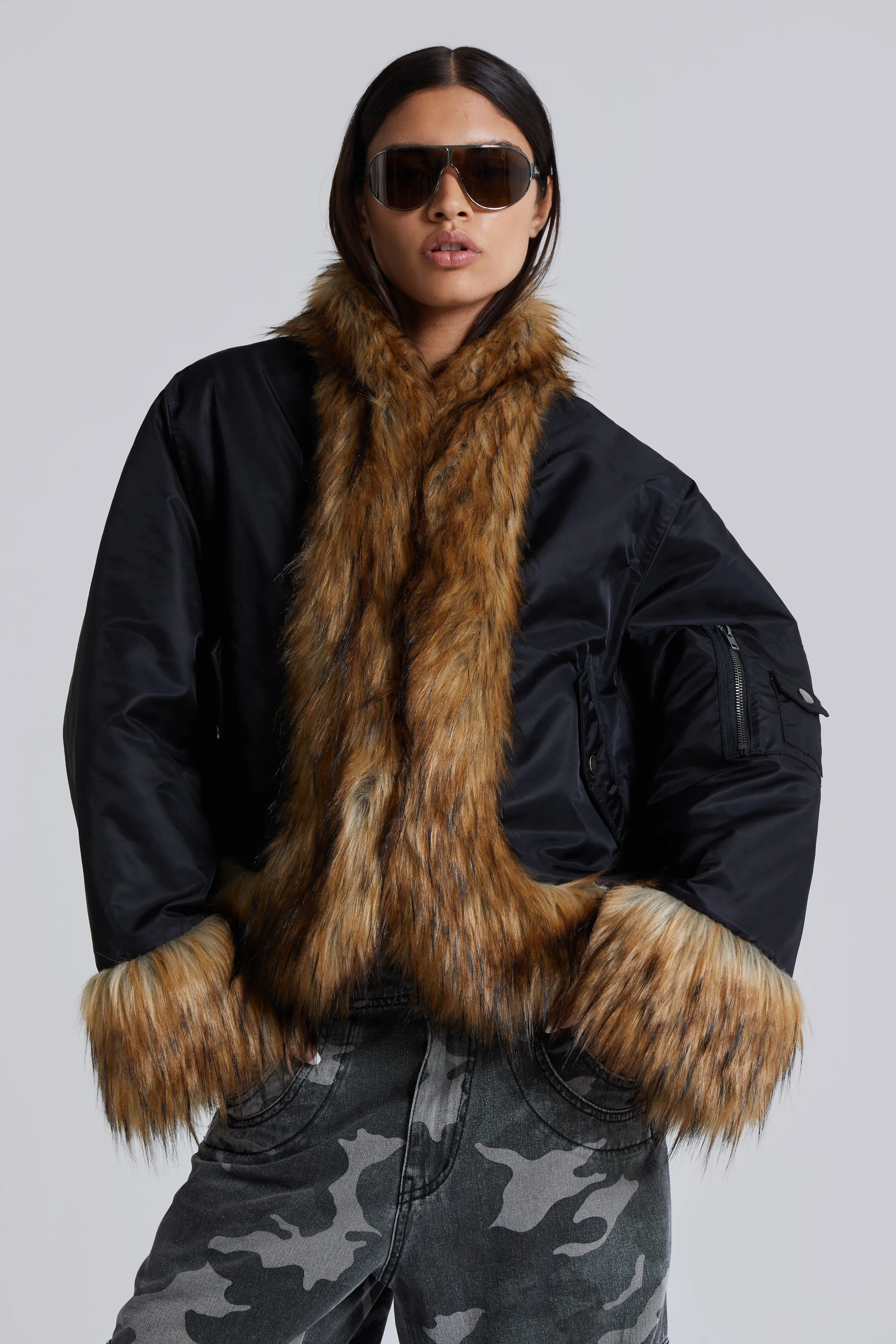 Evren Faux Fur Bomber Jacket